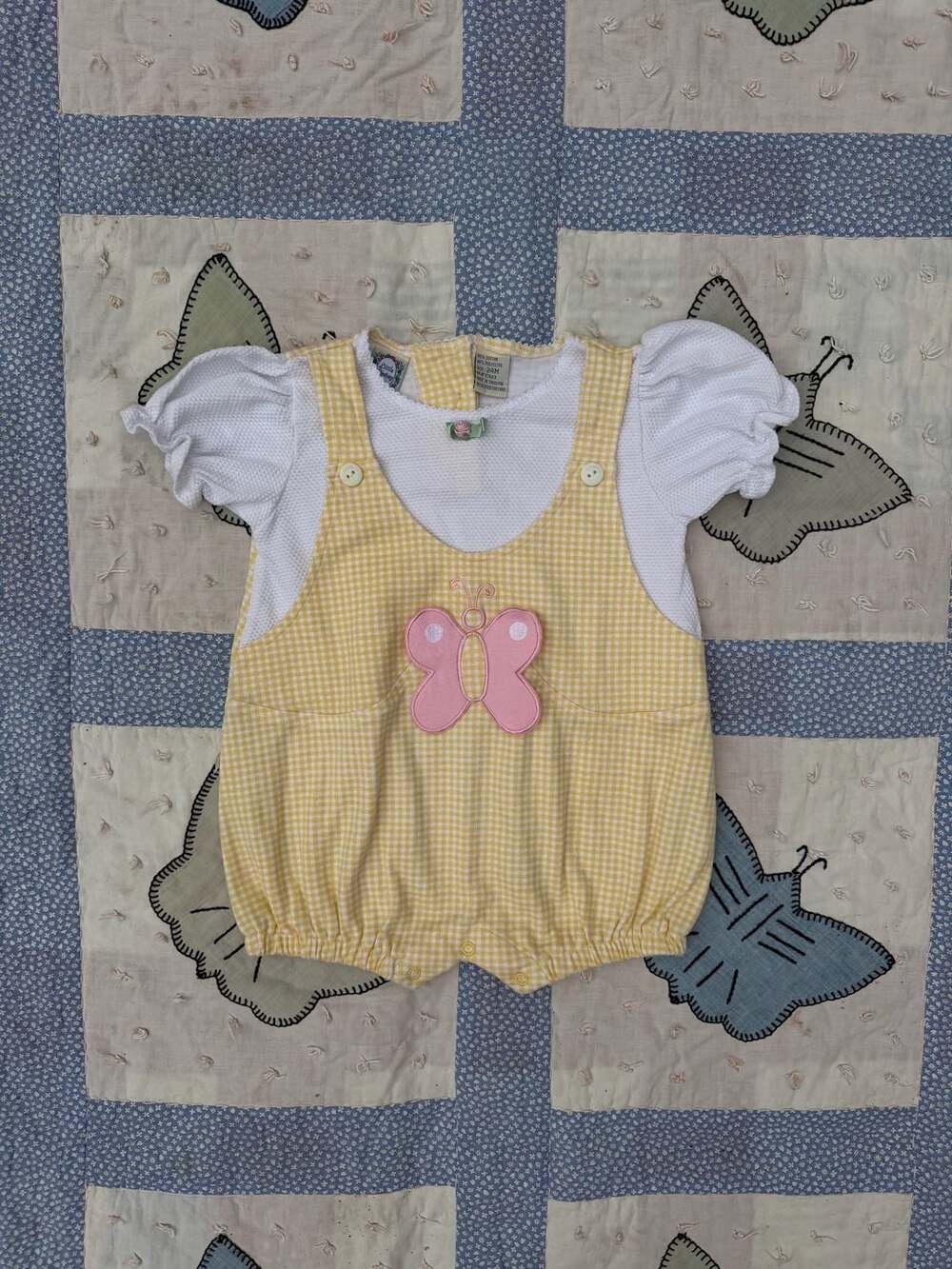 Little Lindsey Baby Girl Yellow Gingham Butterfly Applique Bubble Romper 24M